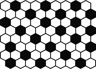Geometric hexagonal pattern with black and white shapes on transparent background football like texture