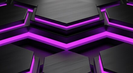 Futuristic Dark Hexagonal Structure With Vibrant Purple Neon Glow Abstract Background