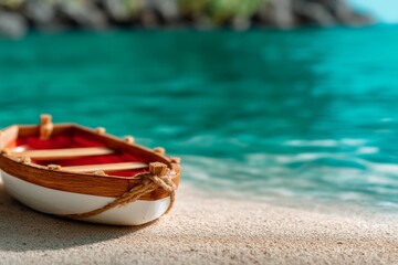 Fototapeta premium Traditional Hawaiian Boat on Calm Water in Scenic Coastal Landscape