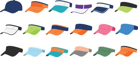 Sports Visor Cap Illustration Set with Colorful Sun Visors and Lightweight Headwear Designs for Outdoor Activities and Athletics © MdMunzurul