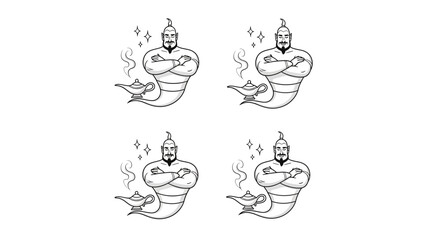 Genie Emerging from Magic Lamp, Fantasy Character, Illustration
