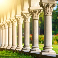 Naklejka premium A sunny outdoor scene of a long row of ornate white columns