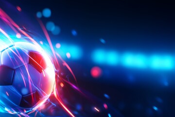 Abstract Glowing Soccer Ball Design with Dark Blue Background