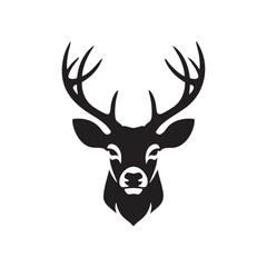 Elegant deer head with majestic antlers, black and white vector art for nature and wildlife themes
