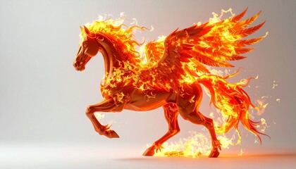 Fiery Pegasus - A Majestic Horse Engulfed in Flames and Winged Flight.