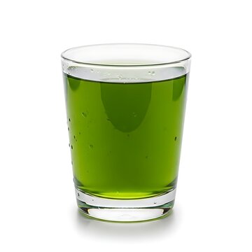 A tall glass of refreshing green juice with a frothy top on a white background isolated on transparent background, isolated on white background, illustration