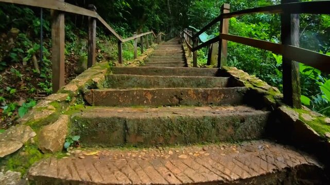 Exploring the steps at Puente de Dios in Tamasopo, San Luis Potosi, Mexico amid lush greenery and nature paths