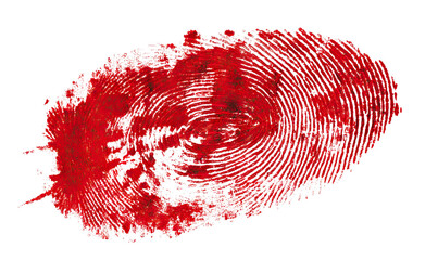 Red blood fingerprint texture isolated on transparent cutout background