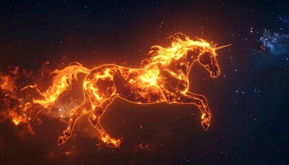 Fiery Unicorn Galloping Through the Cosmos - A Celestial Equine.