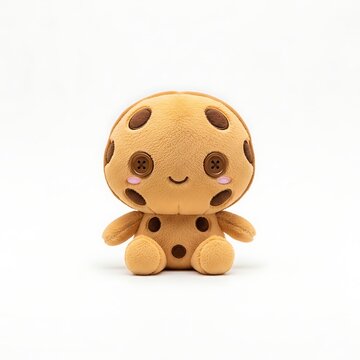 Adorable cookie monster plush toy with a happy smile and polka dots isolated on transparent background, isolated on white background, illustration