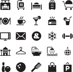 Hotel Travel service Icons set - Vector Illustration, tourism symbol - Silhouettes