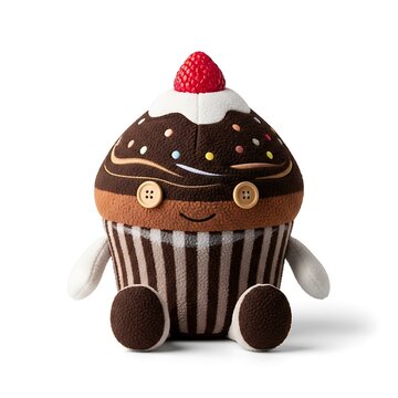 Charming stuffed cupcake toy with wheels and a cherry on top isolated on transparent background, isolated on white background, illustration