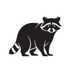 Obraz premium Black silhouette of a raccoon standing, a classic animal illustration perfect for nature, wildlife, or whimsical designs.