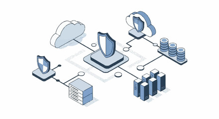 Fototapeta premium Cloud Computing Security and Data Protection Network.
