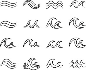 Collection of Whisk wave illustrations showcasing various ocean waves in different styles and forms