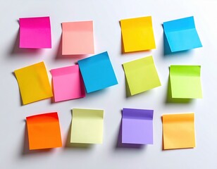 Fototapeta premium Colorful Sticky Notes Arranged on a White Surface for Creative Office Organization