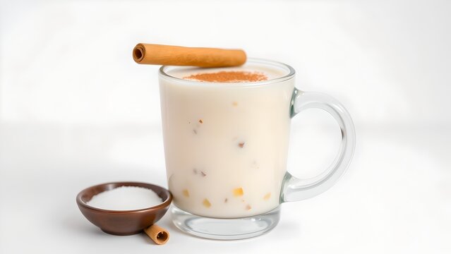Traditional Ecuadorian Morocho sweet spiced corn drink with cinnamon and raisins.