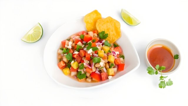 Traditional Ecuadorian Ceviche de Chochos with lupini beans and crispy plantain chips.