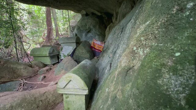 Tombs of Nosy Mangabe in northeastern Madagascar.