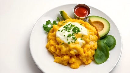 Authentic Andean comfort food of saut&eacute;ed corn and eggs served with spicy aj&iacute; sauce.