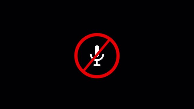 Flat microphone not allowed animation for recording podcast with cyan radio waves. radio wave and voice recording podcast mic microphone not allowed button icon animation. Recording microphone not all