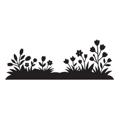 Silhouette of a flower garden with various plants and blooms, natural landscape element, nature border