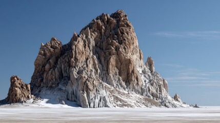 Majestic Rock Formation on a Frozen Landscape.