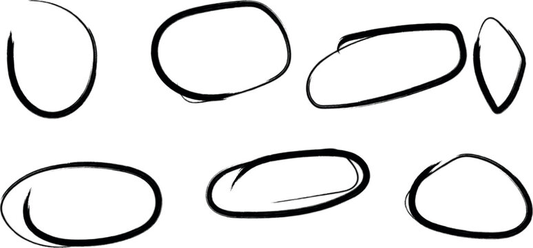 Hand drawn circle line sketch set. Brush effect circle set