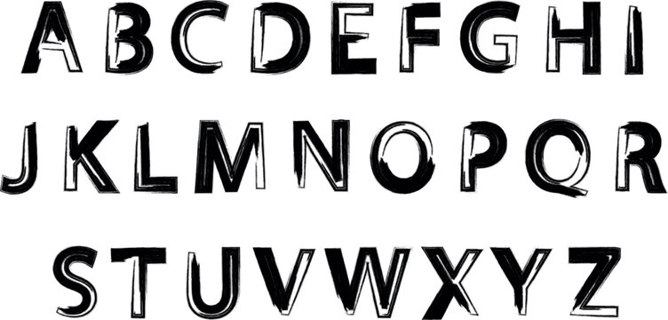 letters alphabet drawn in grunge brush . black and white letter brush effect