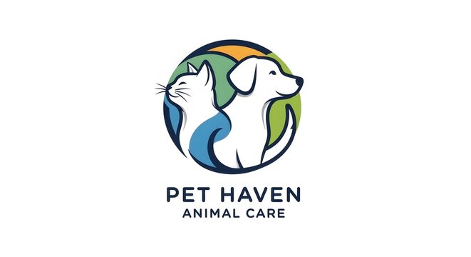 "Pet Haven Animal Care" logo featuring a dog and cat silhouette within a circular design, symbolizing pet welfare and love.