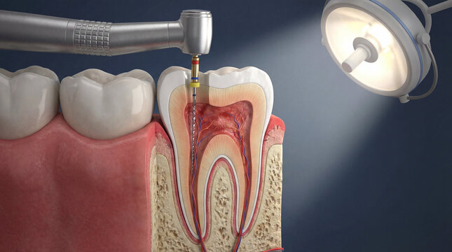 root canal treatment, dental procedure, tooth anatomy, medical illustration
