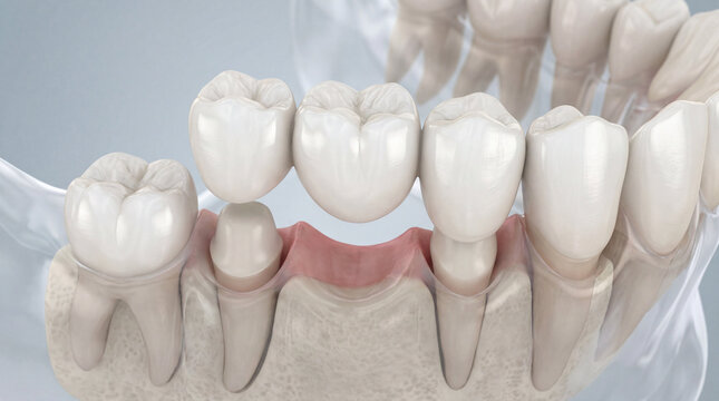 dental bridge, teeth restoration, oral health, dental care concept