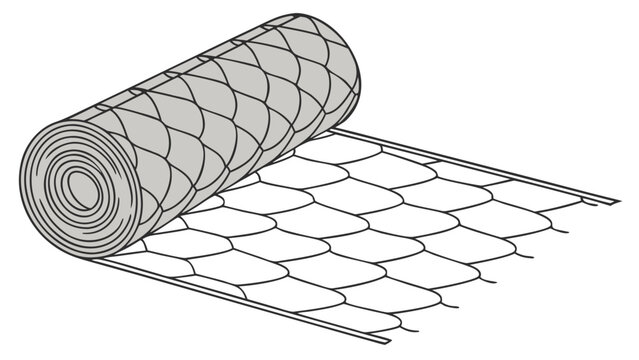 A roll of chicken wire mesh fencing on a white background