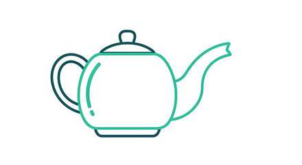 Obraz premium Illustration of a teapot with a handle spout and lid outlined in shades of green on a white background ai generated