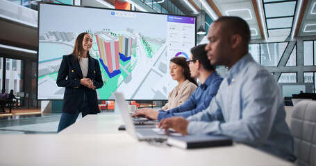 Person Giving Real Estate GIS Presentation Map In Office