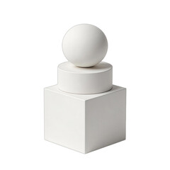 Minimalist White Geometric Sculpture with Cube, Cylinder, Sphere
