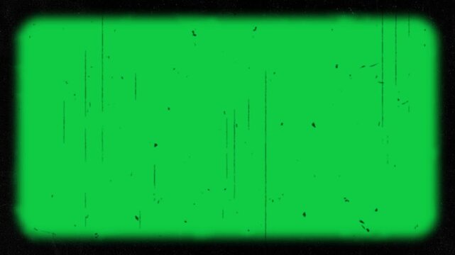 old tv frame noise, grain and scratch on green screen background animation, chroma key retro vintage isolated overlay social media motion design element