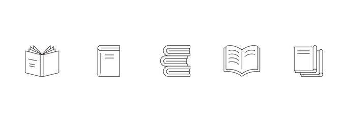Set of linear icons of open and closed  books with paper pages. Vector illustration. © Agastya 897