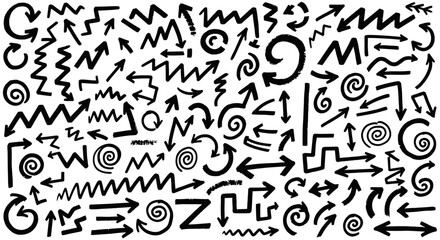 hand drawn arrows pattern showcasing diverse grunge scribble brushstroke and doodle directional symbols ideal for creative ui ux navigation and modern graphic design.