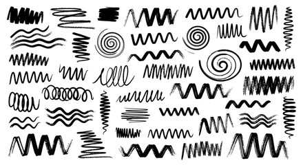 Obraz premium hand drawn brush strokes and organic ink lines creating abstract patterns on white perfect for graphic design.