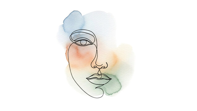 Watercolor drawing of woman with green and orange watercolor splash on her.