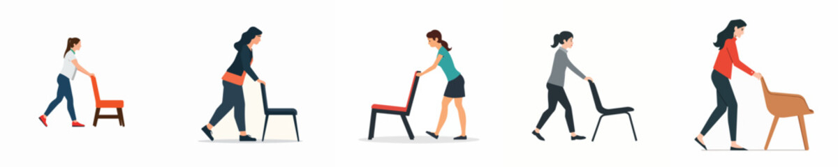 vector of woman pushing a chair