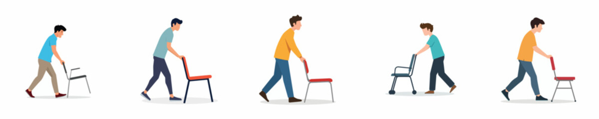 vector of young man pushing a chair