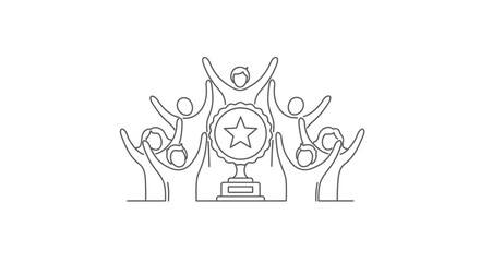 Fototapeta premium Celebrating success with a trophy and cheering crowd silhouette