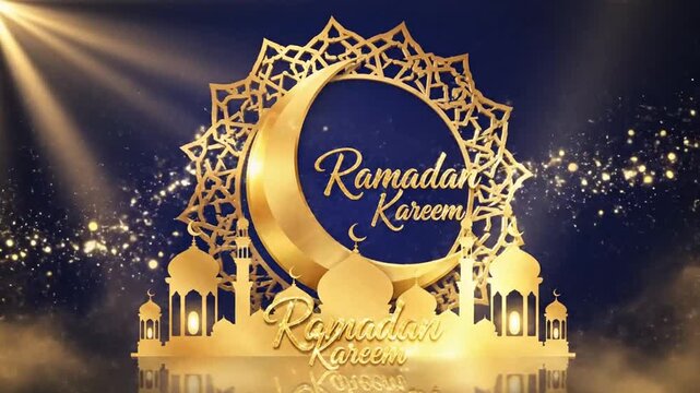 Ramadan kareem greeting with crescent moon and decorative elements