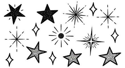 Fototapeta premium hand drawn star and sparkle doodle illustrations decorative graphic elements for whimsical magical and festive design projects.