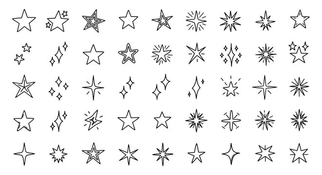 hand drawn star and sparkle icons a charming doodle set for festive graphic design magic celebrations and projects.