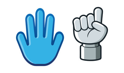 Obraz premium Cartoon hands showing stop and point gestures on white background