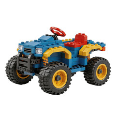 Fototapeta premium Blue and Yellow Toy Quad Bike Made of Building Blocks