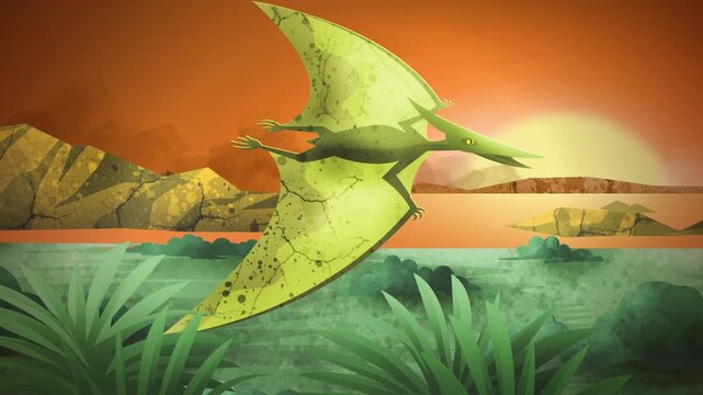 pterodactyl flying over jurassic landscape